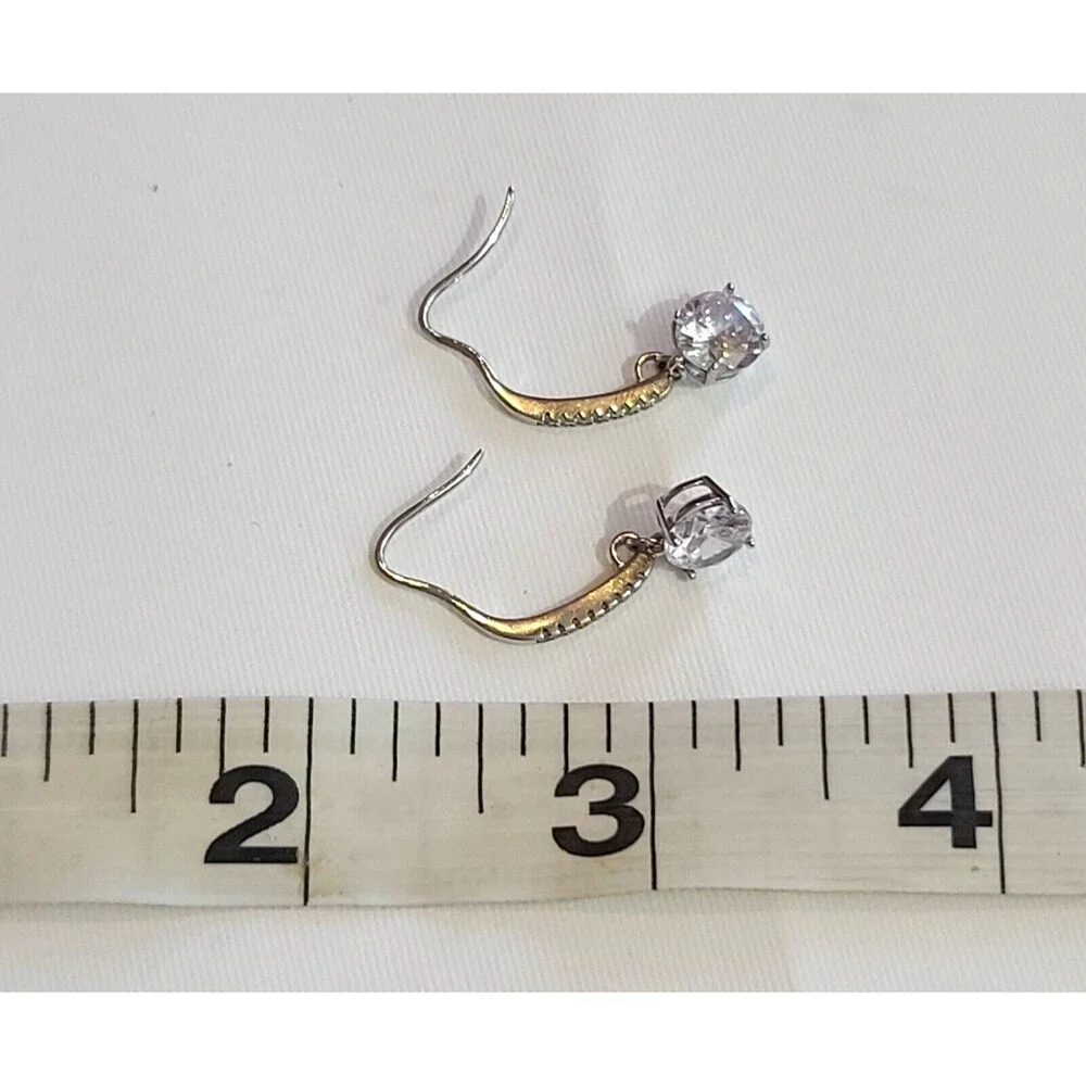 Vintage 925 Sterling Silver White Rhinestone Sparkle Dangle Drop Earrings